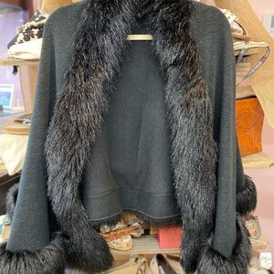 Adrienne Vittadini Black Poncho with Faux Fur Edges